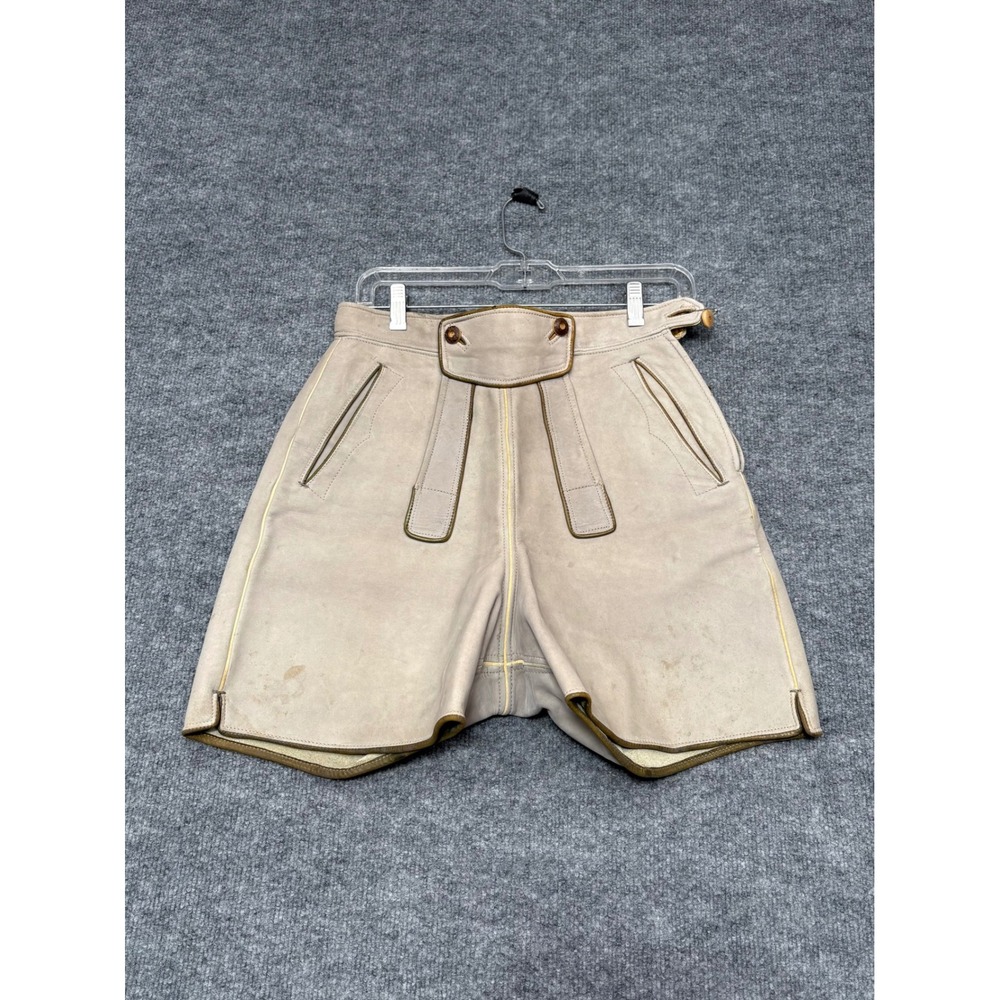 Vintage Made in Austria Leather Lederhosen Shorts Gray Tan Alpine Trachten 28